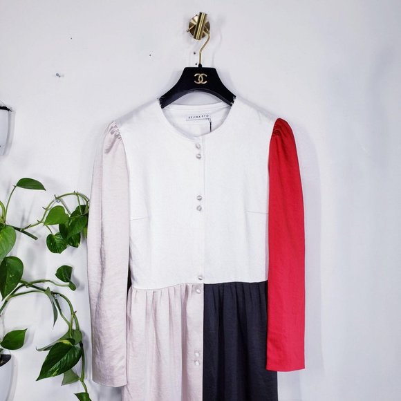 REJINA PYO Dress MEDIUM Black Red Satin Maxi‎ Patchwork Kaftan Tent NWT $1,295 - Picture 6 of 14